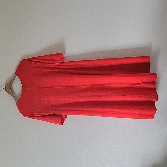Chico's Tomato Red Slub Knit Tshirt Dress High Low Hem Size Large - Picture 7 of 8